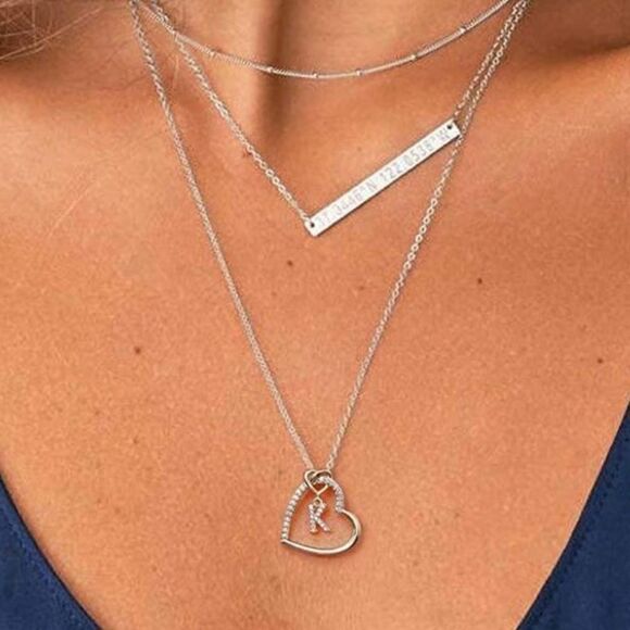 Silver initial heart necklace Letter A - Z - Picture 6 of 6